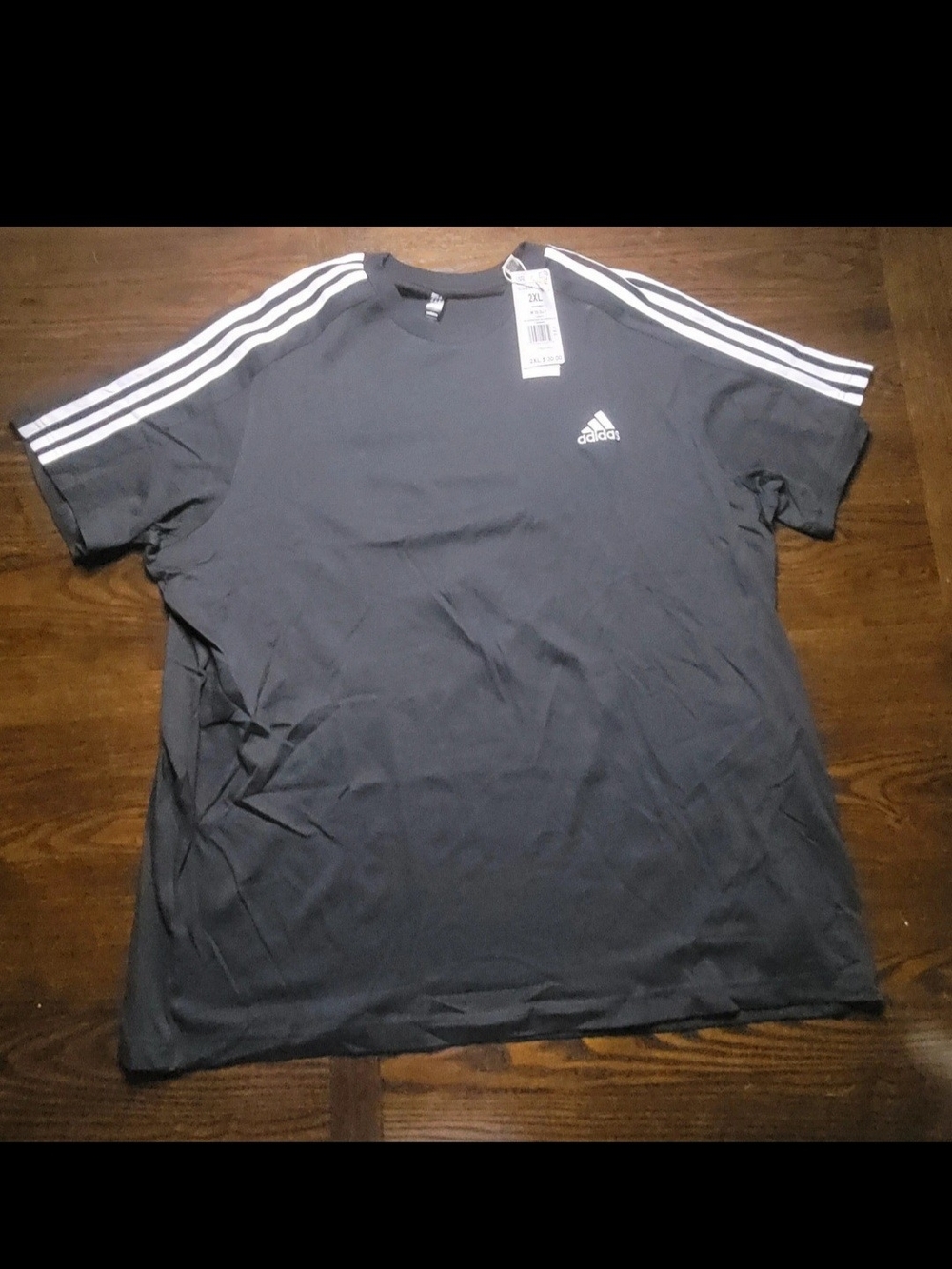 adidas Men’s Black Tee with White Three-Stripes